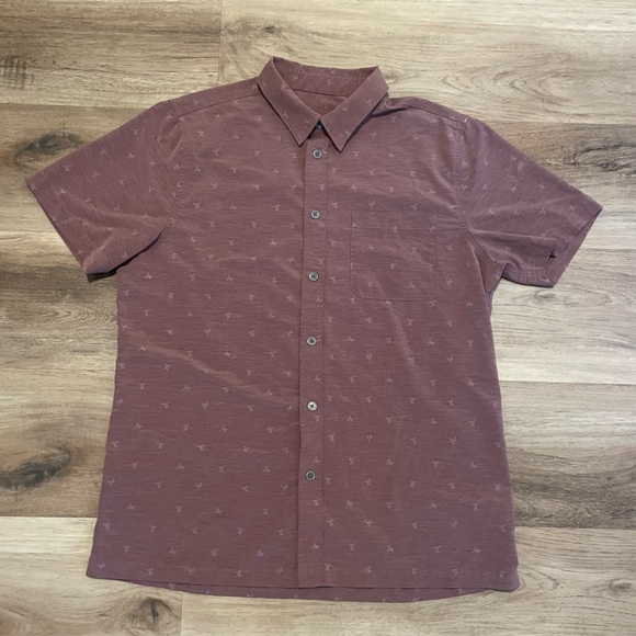Vuori Bridges Shirt Mens Large Burgundy Red Button Up Bird Print V184 Stretch - Picture 1 of 11